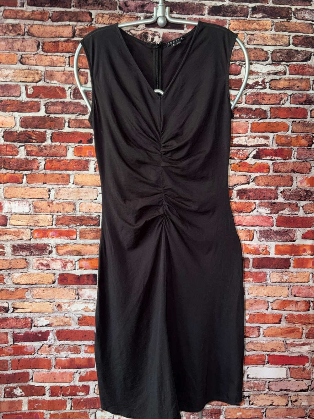 Theory Soft Black Ruched Midi Sheath Dress 100% Pima Cotton Size Medium